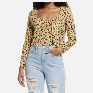 BP. Leopard Print Ribbed Cropped Cardigan & Camo Top Set NWOT Size Small
